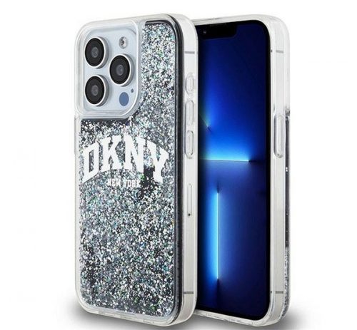 DKNY Liquid Glitter Arch Logo iPhone 15 Pro hátlap tok, fekete