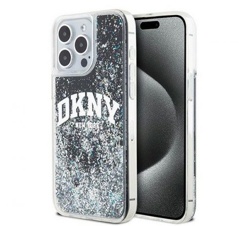 DKNY Liquid Glitter Arch Logo iPhone 15 Pro Max hátlap tok, fekete