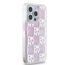 DKNY Liquid Glitter Checkered Pattern iPhone 15 Pro hátlap tok, rózsaszín