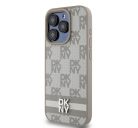 DKNY PU Leather Checkered Pattern and Stripe iPhone 12/12 Pro hátlap tok, bézs