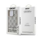 DKNY PU Leather Checkered Pattern and Stripe iPhone 12/12 Pro hátlap tok, bézs