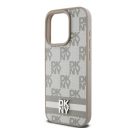 DKNY PU Leather Checkered Pattern and Stripe iPhone 13 Pro hátlap tok, bézs