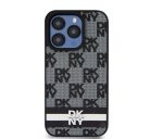 DKNY PU Leather Checkered Pattern and Stripe iPhone 13 Pro Max hátlap tok, fekete