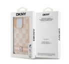 DKNY PU Leather Checkered Pattern and Stripe iPhone 13 Pro hátlap tok, rózsaszín