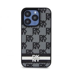   DKNY PU Leather Checkered Pattern and Stripe iPhone 15 Pro Max hátlap tok, fekete