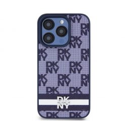   DKNY PU Leather Checkered Pattern and Stripe iPhone 15 Pro Max hátlap tok, kék