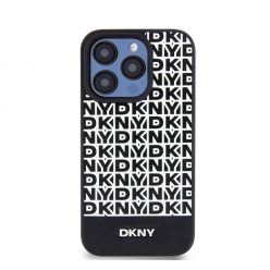   DKNY PU Leather Repeat Pattern Bottom Stripe iPhone 12/12 Pro hátlap tok, fekete