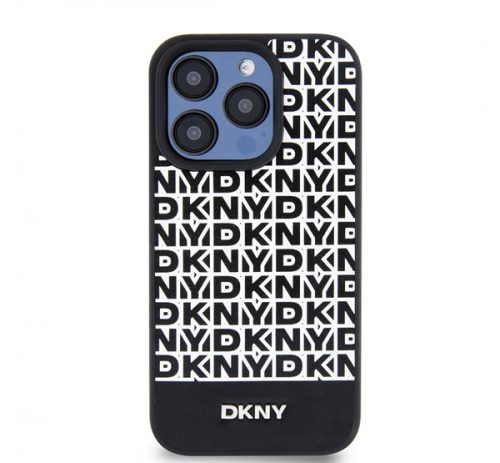 DKNY PU Leather Repeat Pattern Bottom Stripe iPhone 14 Pro hátlap tok, fekete