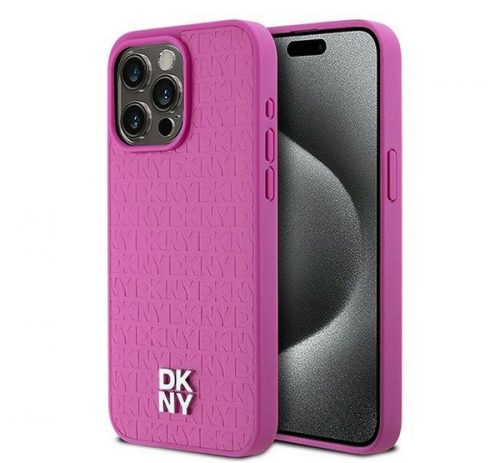 DKNY PU Leather Repeat Pattern Stack Logo iPhone 15 Pro Max Magsafe hátlap tok, rózsaszín