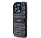 DKNY PU Leather Repeat Pattern Tonal Stripe iPhone 14 Pro hátlap tok, fekete