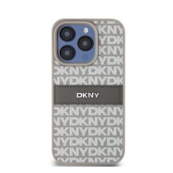   DKNY PU Leather Repeat Pattern Tonal Stripe iPhone 14 Pro Max hátlap tok, bézs