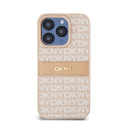   DKNY PU Leather Repeat Pattern Tonal Stripe iPhone 14 Pro hátlap tok, rózsaszín