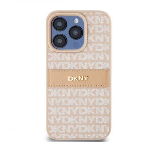 DKNY PU Leather Repeat Pattern Tonal Stripe iPhone 14 Pro hátlap tok, rózsaszín