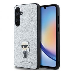   Karl Lagerfeld Fixed Glitter Choupette Logo Metal Pin Samsung Galaxy A35 hátlap tok, ezüst, KLHCSA35GCNPSG 