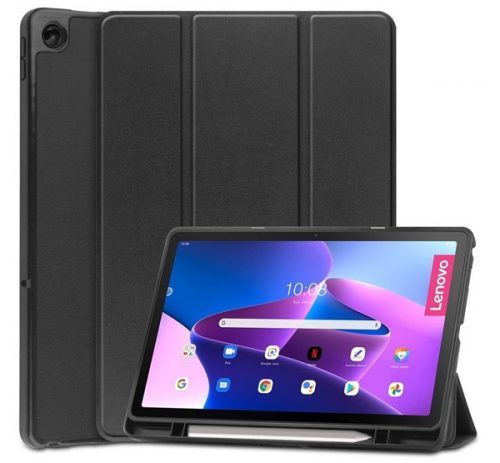 Lenovo Tab M10 Plus (10.61) (3. generáció) TB125 / TB128, mappa tok, Trifold, érintőceruza tartó, fekete