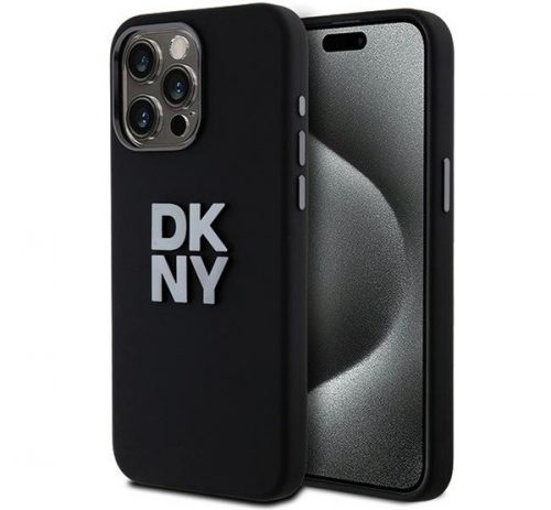 DKNY Liquid Silicone Metal Logo  Apple iPhone 15 Pro hátlap tok, fekete, DKHCP15LSMCBSK