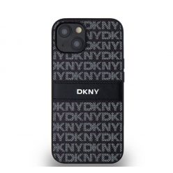   DKNY PU Leather Repeat Pattern Tonal Stripe Apple iPhone 14 hátlap tok, fekete