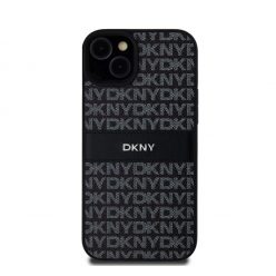   DKNY PU Leather Repeat Pattern Tonal Stripe Apple iPhone 15 Plus hátlap tok, fekete