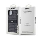 DKNY PU Leather Repeat Pattern Tonal Stripe Apple iPhone 15 Plus hátlap tok, fekete