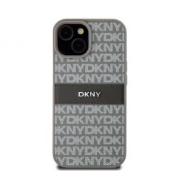   DKNY PU Leather Repeat Pattern Tonal Stripe Apple iPhone 15 hátlap tok, bézs