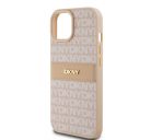 DKNY PU Leather Repeat Pattern Tonal Stripe Apple iPhone 15 hátlap tok, rózsaszín