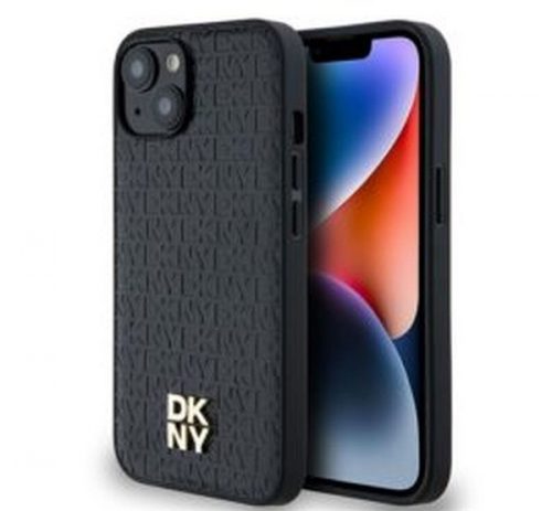 DKNY PU Leather Repeat Pattern Stack Logo Apple iPhone 14 Magsafe kompatibilis hátlap tok, fekete