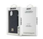 DKNY PU Leather Repeat Pattern Stack Logo Apple iPhone 14 Magsafe kompatibilis hátlap tok, fekete