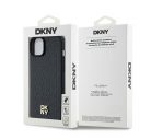 DKNY PU Leather Repeat Pattern Stack Logo Apple iPhone 15 Magsafe kompatibilis hátlap tok, fekete