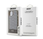 DKNY PU Leather Repeat Pattern Bottom Stripe Apple iPhone 13 Magsafe kompatibilis hátlap tok, barna