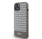 DKNY PU Leather Repeat Pattern Bottom Stripe Apple iPhone 15 Magsafe kompatibilis hátlap tok, barna