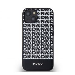   DKNY PU Leather Repeat Pattern Bottom Stripe Apple iPhone 13 Magsafe kompatibilis hátlap tok, fekete