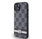 DKNY PU Leather Checkered Pattern and Stripe Apple iPhone 14 hátlap tok, fekete