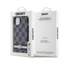 DKNY PU Leather Checkered Pattern and Stripe Apple iPhone 14 hátlap tok, fekete