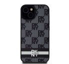 DKNY PU Leather Checkered Pattern and Stripe Apple iPhone 15 hátlap tok, fekete