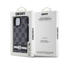 DKNY PU Leather Checkered Pattern and Stripe Apple iPhone 15 hátlap tok, fekete