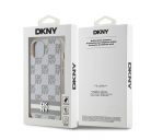 DKNY PU Leather Checkered Pattern and Stripe Apple iPhone 13 hátlap tok, bézs