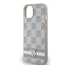 DKNY PU Leather Checkered Pattern and Stripe Apple iPhone 14 hátlap tok, bézs