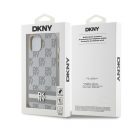 DKNY PU Leather Checkered Pattern and Stripe Apple iPhone 14 hátlap tok, bézs