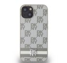 DKNY PU Leather Checkered Pattern and Stripe Apple iPhone 15 hátlap tok, bézs