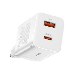   Baseus Super Si Pro gyorstöltő USB + USB Type-C, 30W, fehér