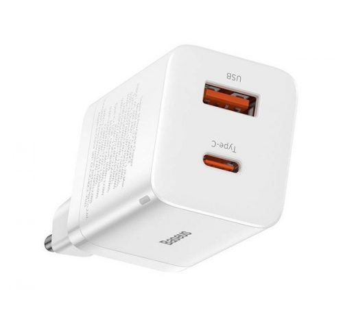 Baseus Super Si Pro gyorstöltő USB + USB Type-C, 30W, fehér