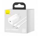 Baseus Super Si gyorstöltő 1C 20W adapter 1 m-es USB Type-C-Lightning kábellel, fehér