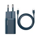 Baseus Super Si gyorstöltő 1C 20W, 1 m-es USB Type-C-Lightning kábellel, kék