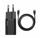 Baseus Super Si USB Type-C gyorstöltő 1 m-es USB Type-C-Lightning kábellel, 20W, fekete