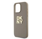 DKNY PU Leather Stack Logo Apple iPhone 14 Pro hátlap tok csuklópánttal, bézs