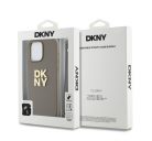 DKNY PU Leather Stack Logo Apple iPhone 14 Pro hátlap tok csuklópánttal, bézs