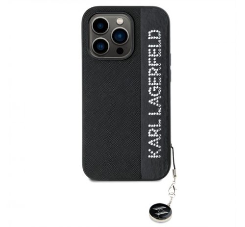 Karl Lagerfeld PU Saffiano Rhinestone Charm Apple iPhone 14 Pro hátlap tok, fekete