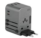 Energea Travelworld 4in1 3xUSB / 2x Type-C utazó gyorstöltő adapter, (PD-PPS-QC 3.0) 35.5W, szürke (US/UA/EU/UK) 