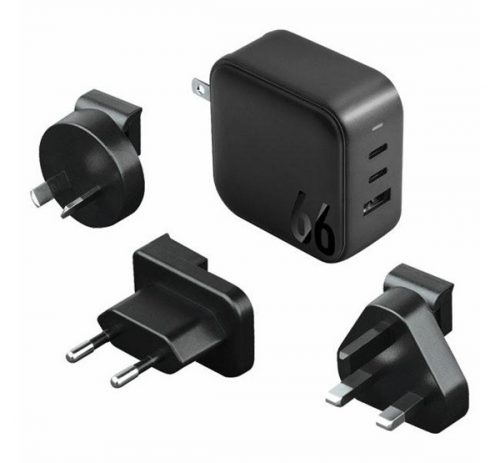 Energea Travelite GAN66 1xUSB / 2xType-C utazó gyorstöltő adapter, (PD-PPS-QC 3.0) 66W, fekete (US/EU)