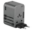 Energea Travelworld GaN65 4in1 1xUSB / 2xType-C utazó gyorsöltő adapter, (PD-PPS-QC 3.0) 65W, szürke (US/UA/EU/UK)